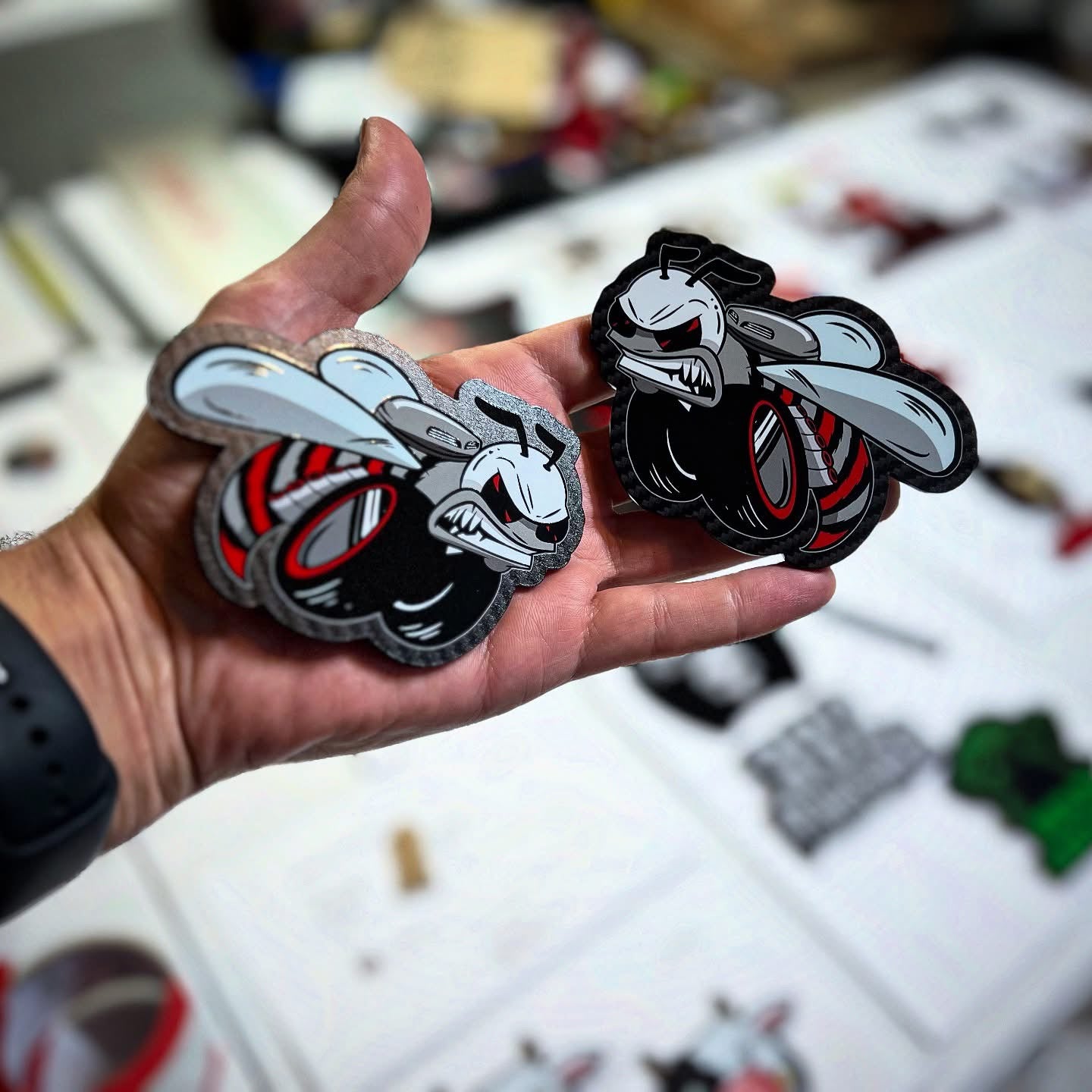 Red/Black Carbon Shaken Bees (2 badges) - Forged Concepts